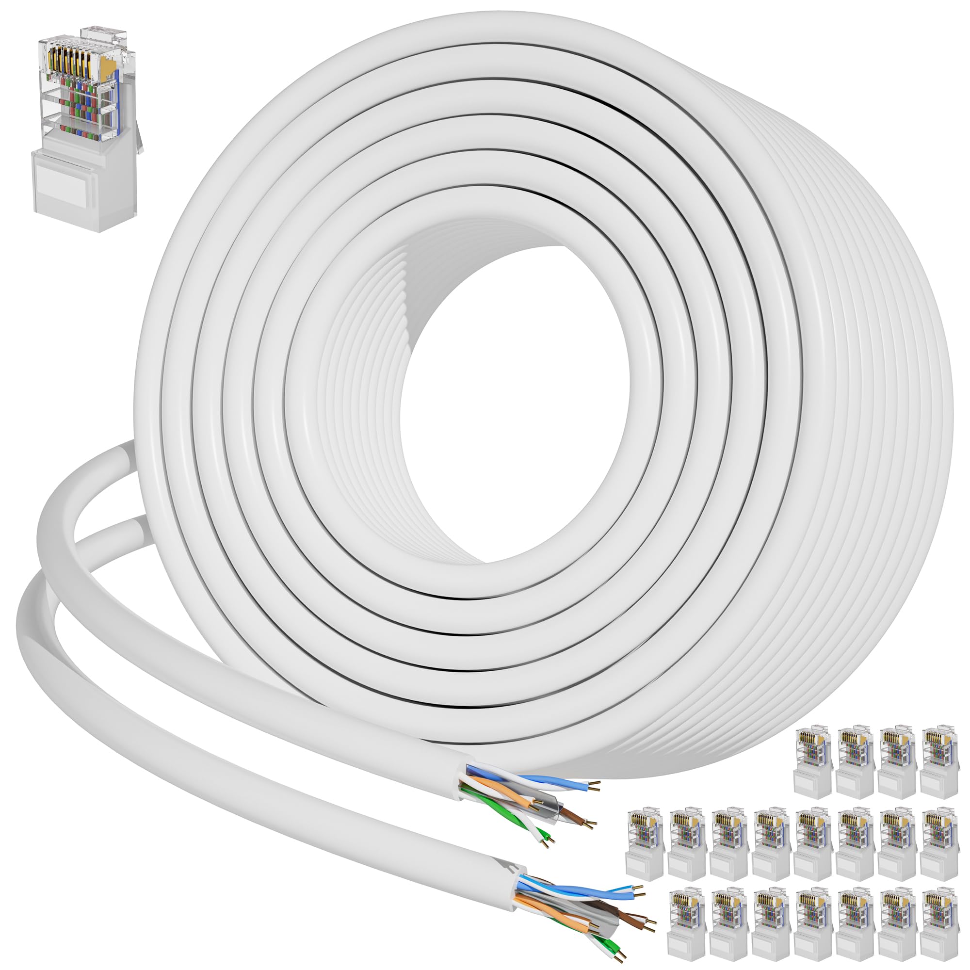 Cat 6 Ethernet Cable 300ft (20 RJ45), Outdoor & Indoor, Heavy