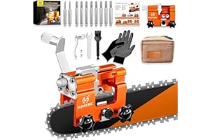 OMCCHK Chainsaw Sharpener Jig with Waist Bag, Universal Chain Saw Sharpener Tool with 10 Sharpening Burrs, Chain Saw Blade Sharpener, Portable Hand Crank Chainsaw Sharpening Kit for 4-22" Chain Saw