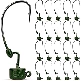 20Pack Weedless Ned Rig Jig Heads with Molded Bait Keeper for Bass Fishing | Mushroom style head for finesse fishing, weedless presentation with EWG offset hook 1/16 1/8 3/16 1/4oz