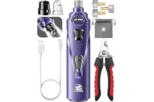 LOPSIC Dog Nail Grinder with 2 LED Lights Powerful 2 Speeds Super Quiet Dog Nail Trimmers with 3 Grinding Wheels Rechargeable Pet Dog Nail Clippers for Large Medium Puppy Dogs Nail File Cat Nail Clipper Blue