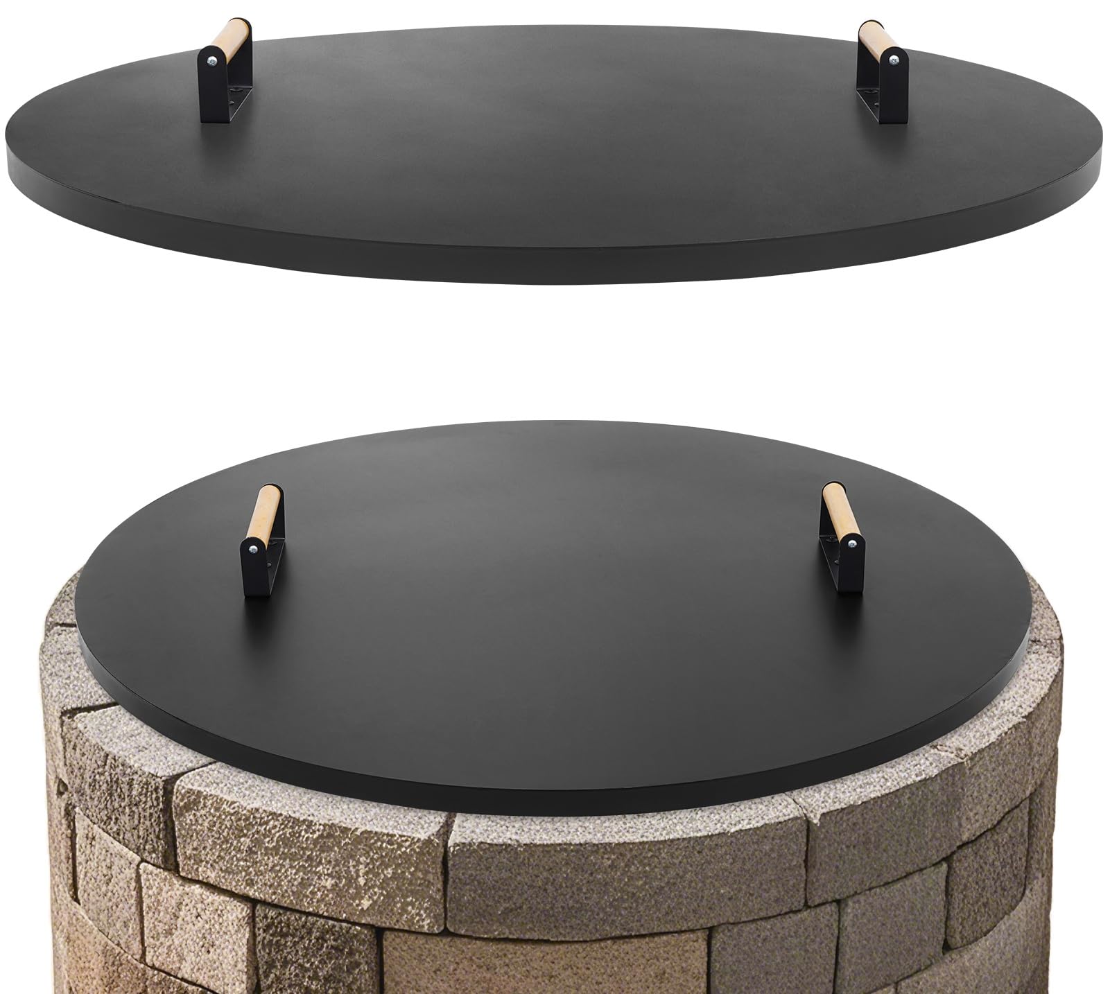 Photo 1 of 1MORE Fire Pit Lid Round 38" - Metal Firepits Cover with Wooden Handles for Patio Firepits,Rust Resistant 1.5mm Fire Pits Metal Lid, Firepits Accessory, Fire Pits Cover Round, All-season Protective