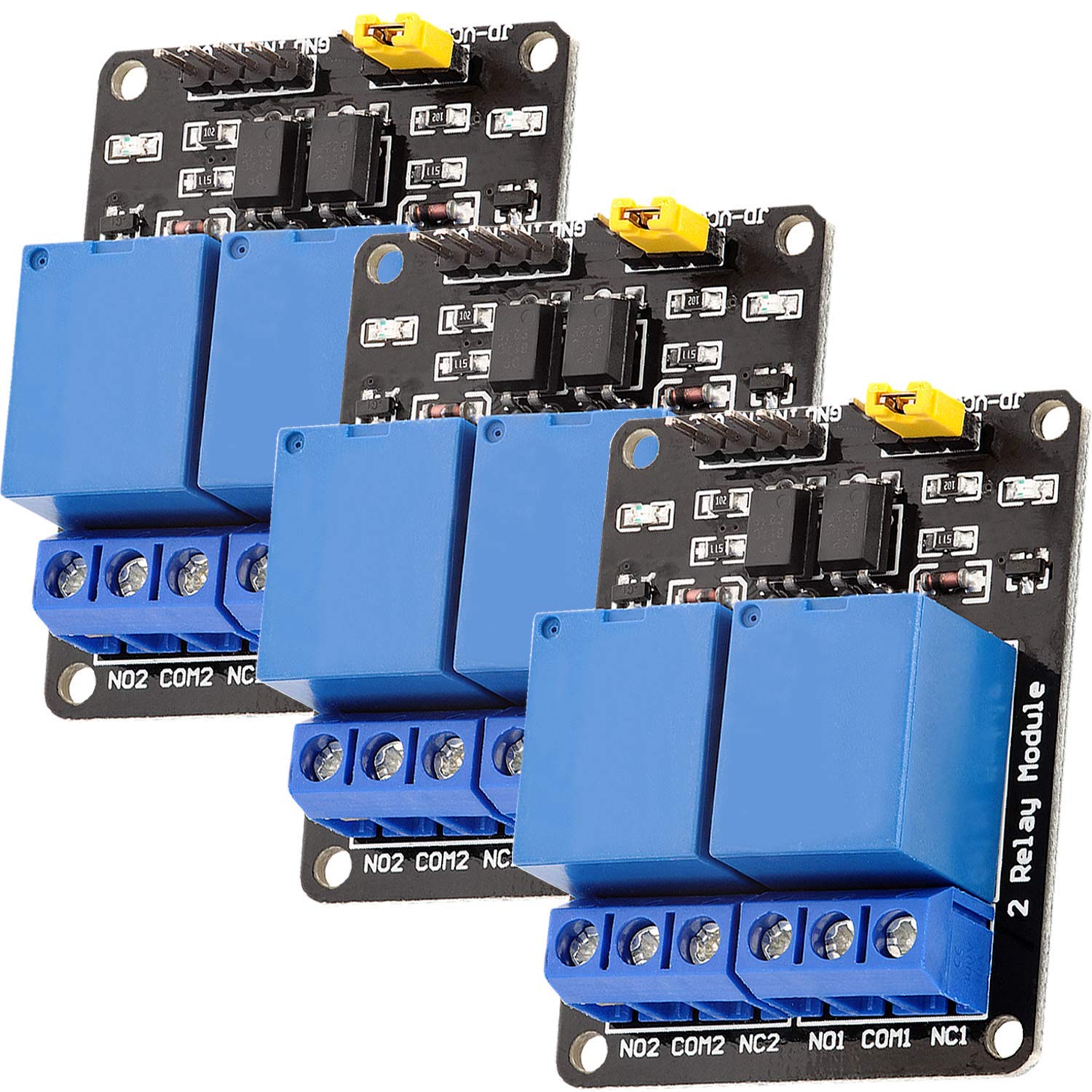AZDelivery 2 Channel Relay Module DC 5V with Optocoupler Low-Level Trigger Relay Shield Board Compatible with Arduino and Raspberry Pi Including E-Book! (Pack of 3)