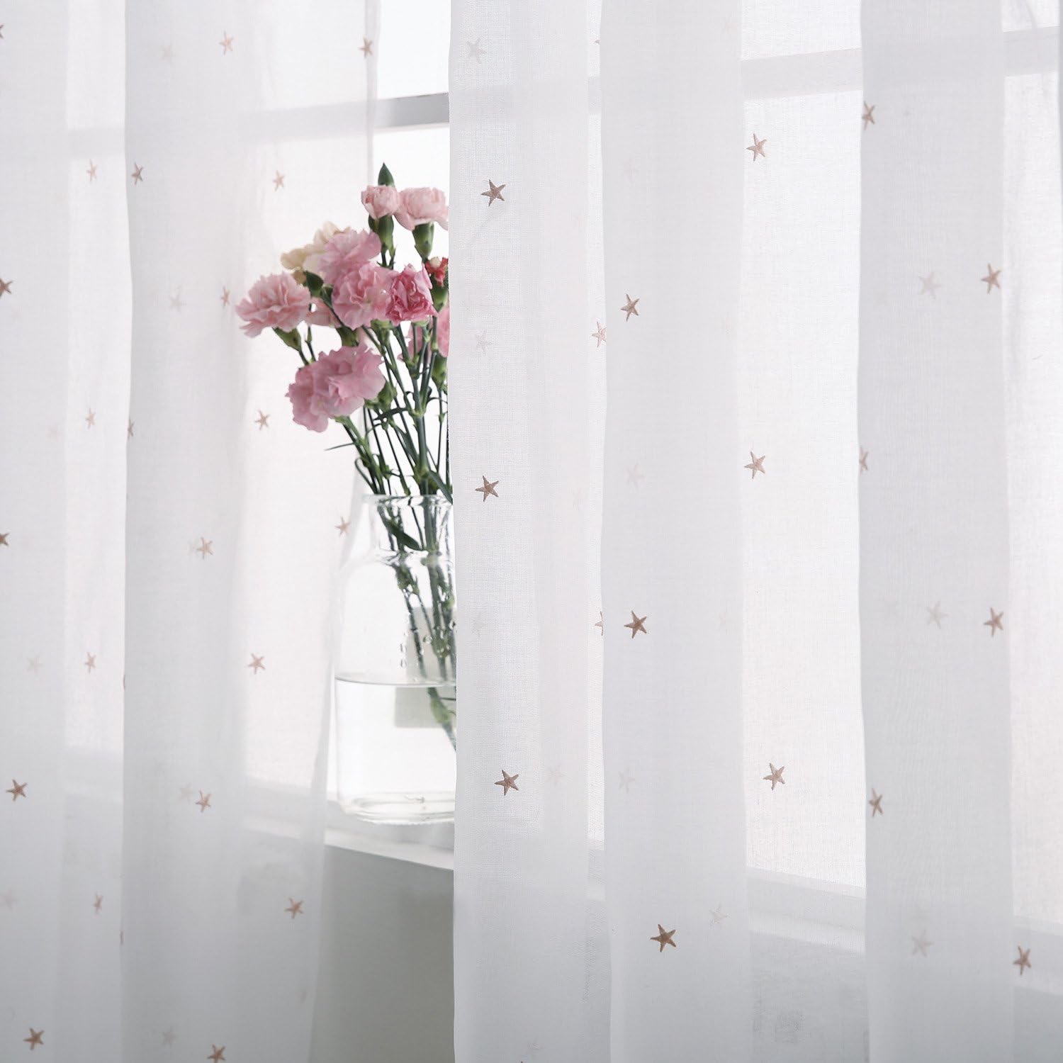 Amazon Com Deconovo Sheer White Curtains 63 Inches Long Star