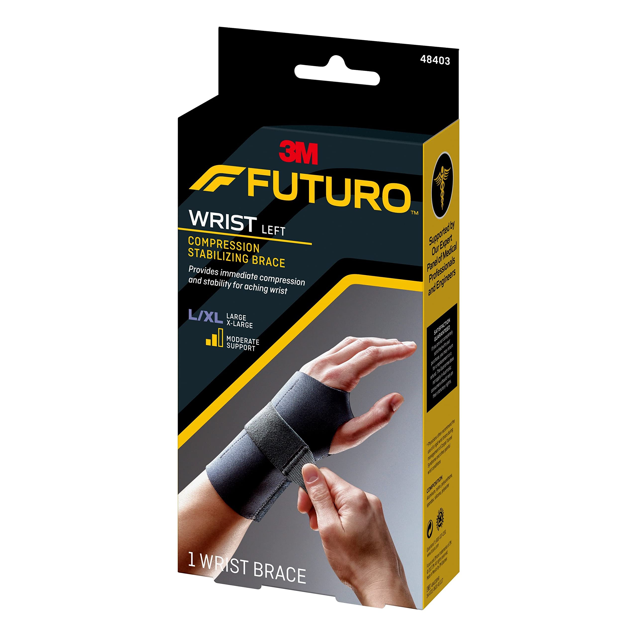 Futuro Compression Stabilizing Wrist Brace, Left Hand, L/XL