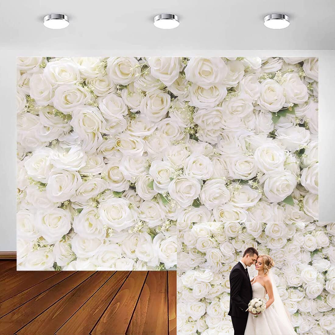Avezano Bridal Flowers Wall Backdrop 7x5ft White Flowers Wedding Photo Background Girl's Bridal Shower Ceremony Anniversary Birthday Party Decoration Banner Photobooth Studio Props