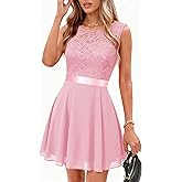 BeryLove Women's Short Prom Dresses for Teens Sleeveless Flowy A Line Wedding Guest Lace Formal Dress