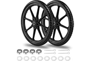 ALEDARAS 20" Flat Free Tire and Wheel with 3/4" & 5/8" Bearing, Replacement Wheels for Rubbermaid Wheelbarrow,Lawn Carts, Big Wheel Utility Carts and Garden Yard Cart, 2 Pcs Black