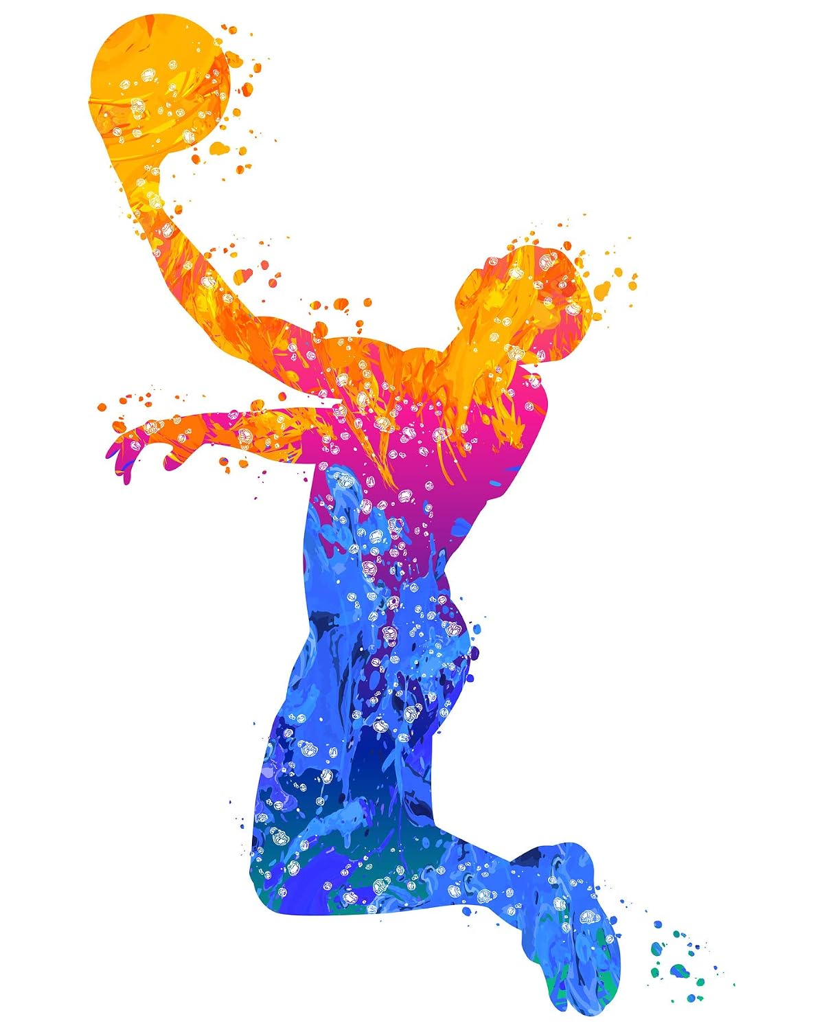 Basketball Gifts for Boys- Water Color Abstract Fire Ice Water Art Poster basket-ball Gift for men - Sports Wall Decor Print 8x10 Inch…