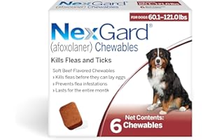 NexGard® (afoxolaner) Flea and Tick Protection for Dogs Oral Soft Beef Flavored Chewables, 60.1 to 121 lbs (Red Box) 6 Chews (6 Month Supply)