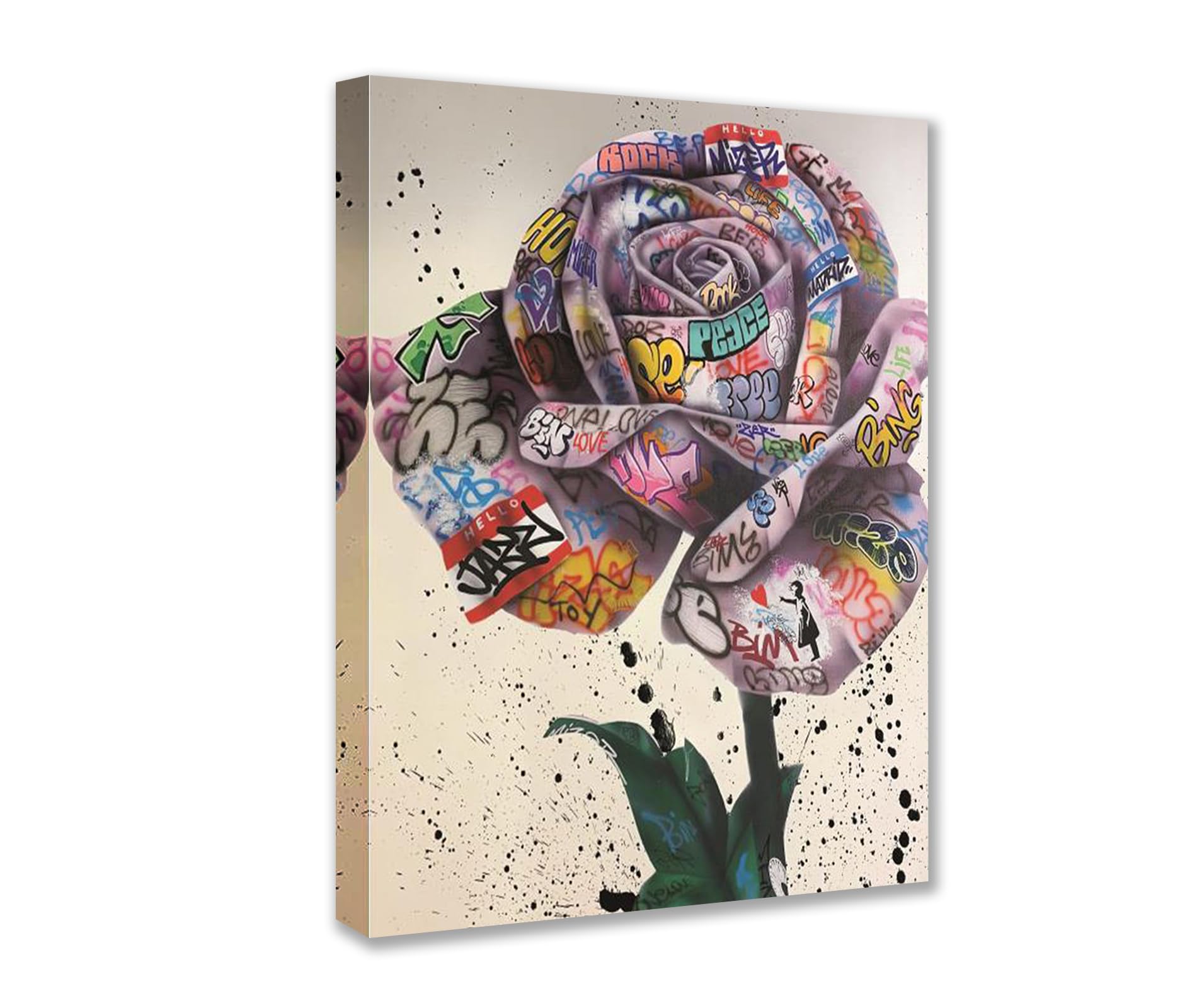 Banksy Street Art Graffiti Rose Pictures Beautiful Flower Romantic Paintings Artwork for Living Room Gift 1 Pieces Canvas Wall Art Nordic Home Decor Ready to Hang Poster and Prints (16''W x 24''H)