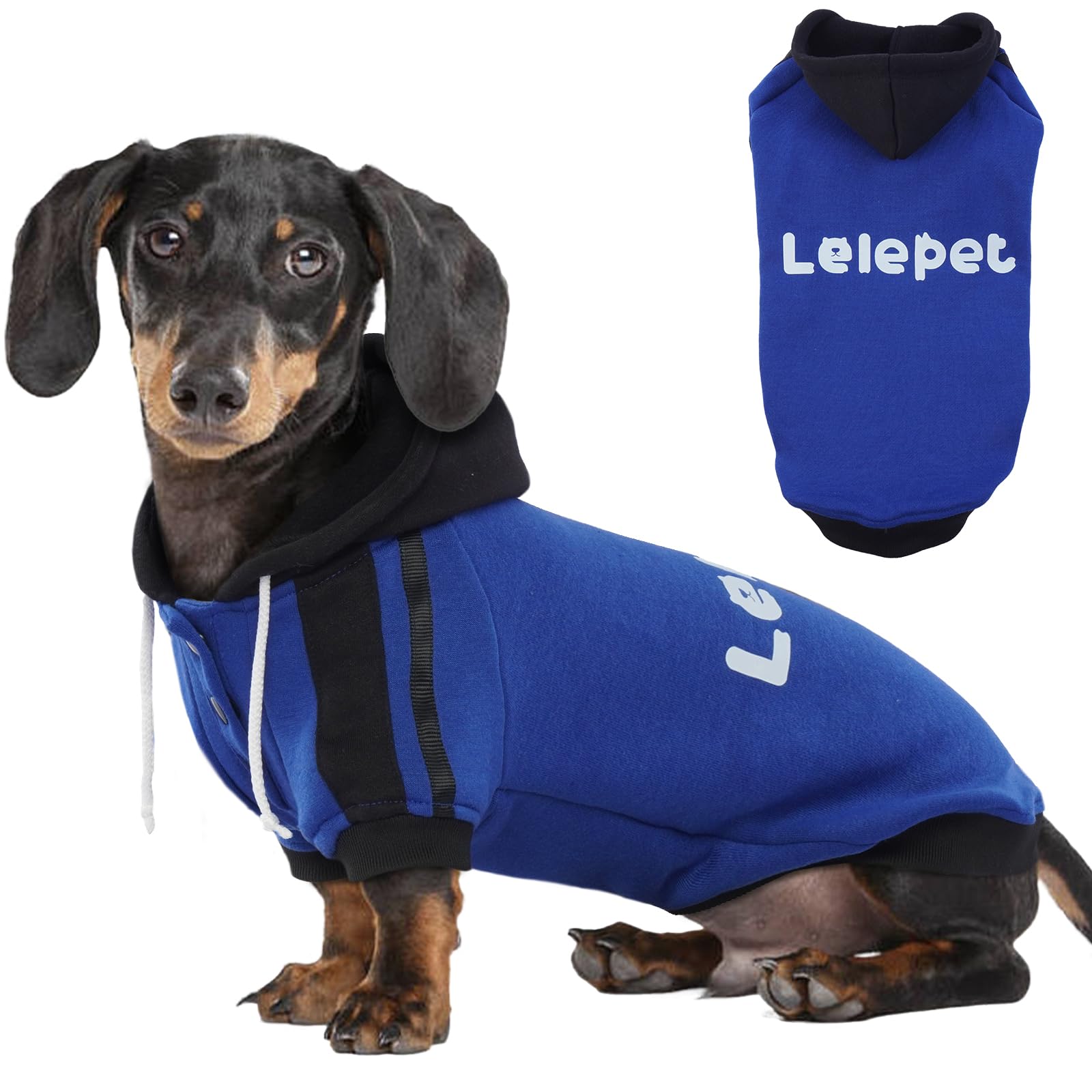 Lelepet Dachshund Hoodie, Puppy Sweatshirt with Lelepet Print, Warm Cotton Fleece Jumper for Sausage Dogs, Soft Winter Dog Clothes Outfit Apparel, Blue L