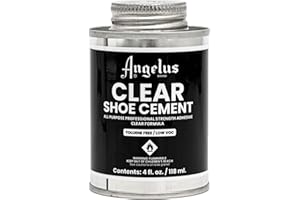 Angelus Clear Shoe Cement - 4 oz Professional-Strength Quick Drying Contact Adhesive for Leather, Vinyl & Fabric - Dries Clear, No Stains, Waterproof Shoe & Sneaker Rubber Cement Glue with Brush