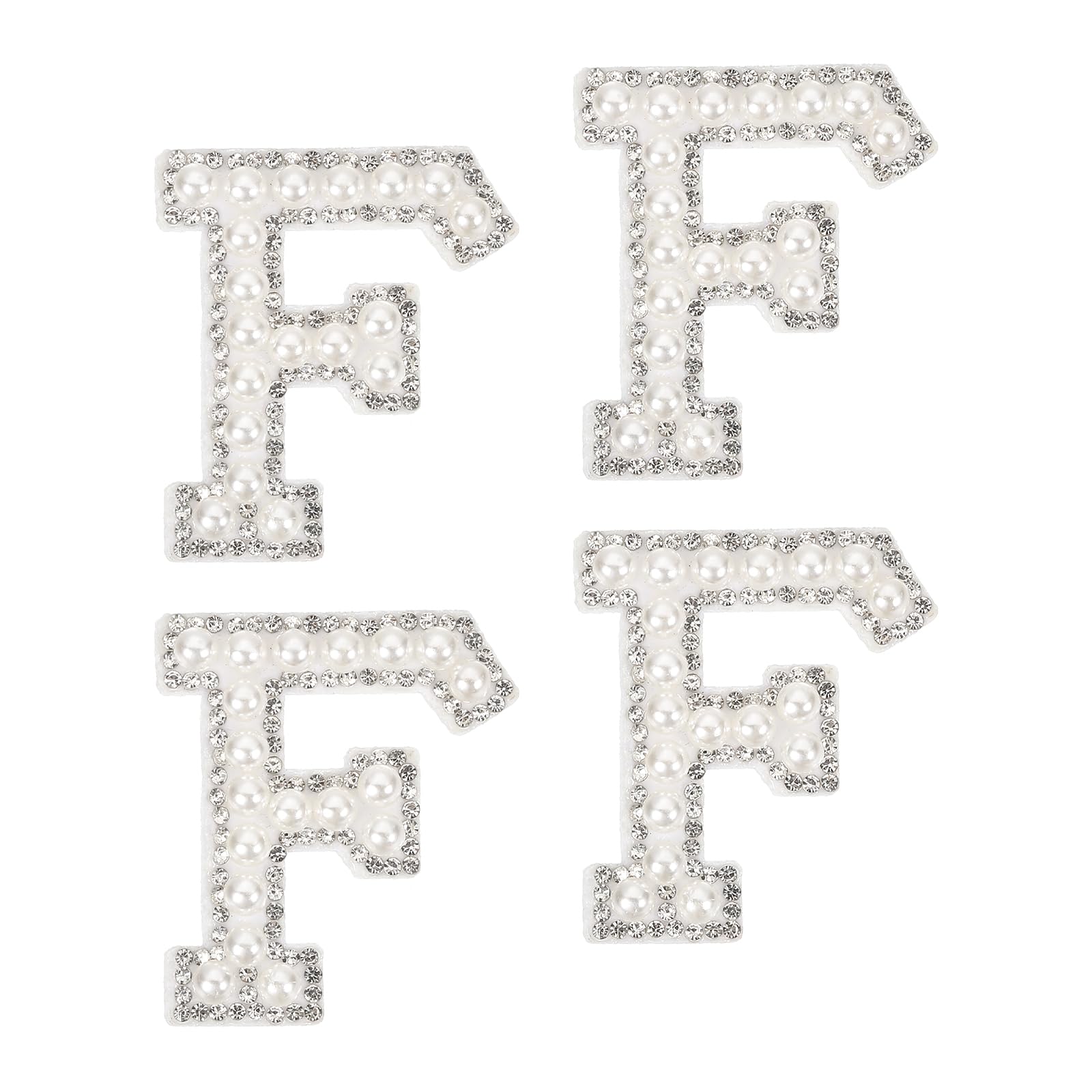 Photo 1 of uxcell 10Pcs Iron on Letters Patches, Letter F Rhinestone Pearl Alphabet Applique English Letter Sew on Patch for DIY Clothing Hat Bag, White
