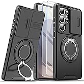 Giyer Heavy Duty Case for Samsung Galaxy S25 Ultra Phone Case Military Grade Shockproof Rugged for Samsung Galaxy S25 Ultra Protective Cover with Ring Magnetic Kickstand (Black, S25 Ultra)
