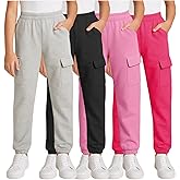 Real Love Girls Cargo Sweatpants - 4 Pack Active Basic Fleece Girls Pants Kids Joggers or Flare Pants (Sizes: 5-16)