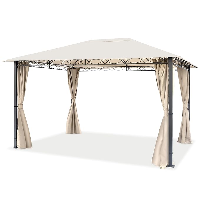 TOOLPORT Gartenpavillon 3x4 m wasserdicht Premium Pavillon mit 4 Seitenteilen Gartenzelt 280g/m² Dachplane in Champagner Part