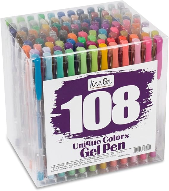 Lineon Gel Pens 108 Colours Gel Pen Set for Adult Colouring Books Art