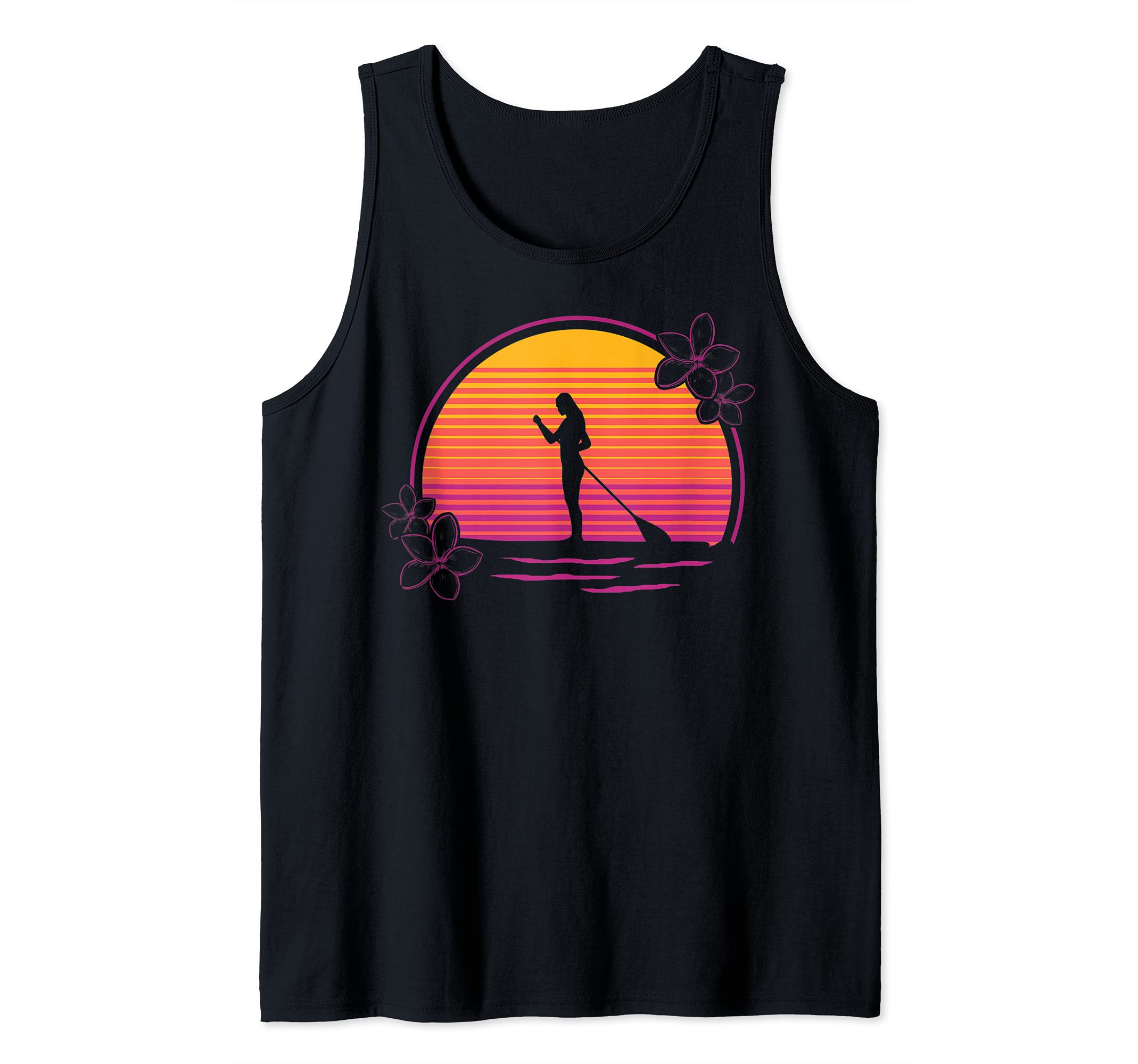 Retro Stand Up Paddling SUP Flowers Paddleboarder Sunset SUP Tank Top