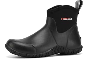 HISEA Men's Rain Boots, Ankle Height Garden Shoes Waterproof Insulated Rubber Neoprene Mud Boots Anti-Slip Outdoor Work Booties for Gardening Farming Camping Fishing and Yard Working