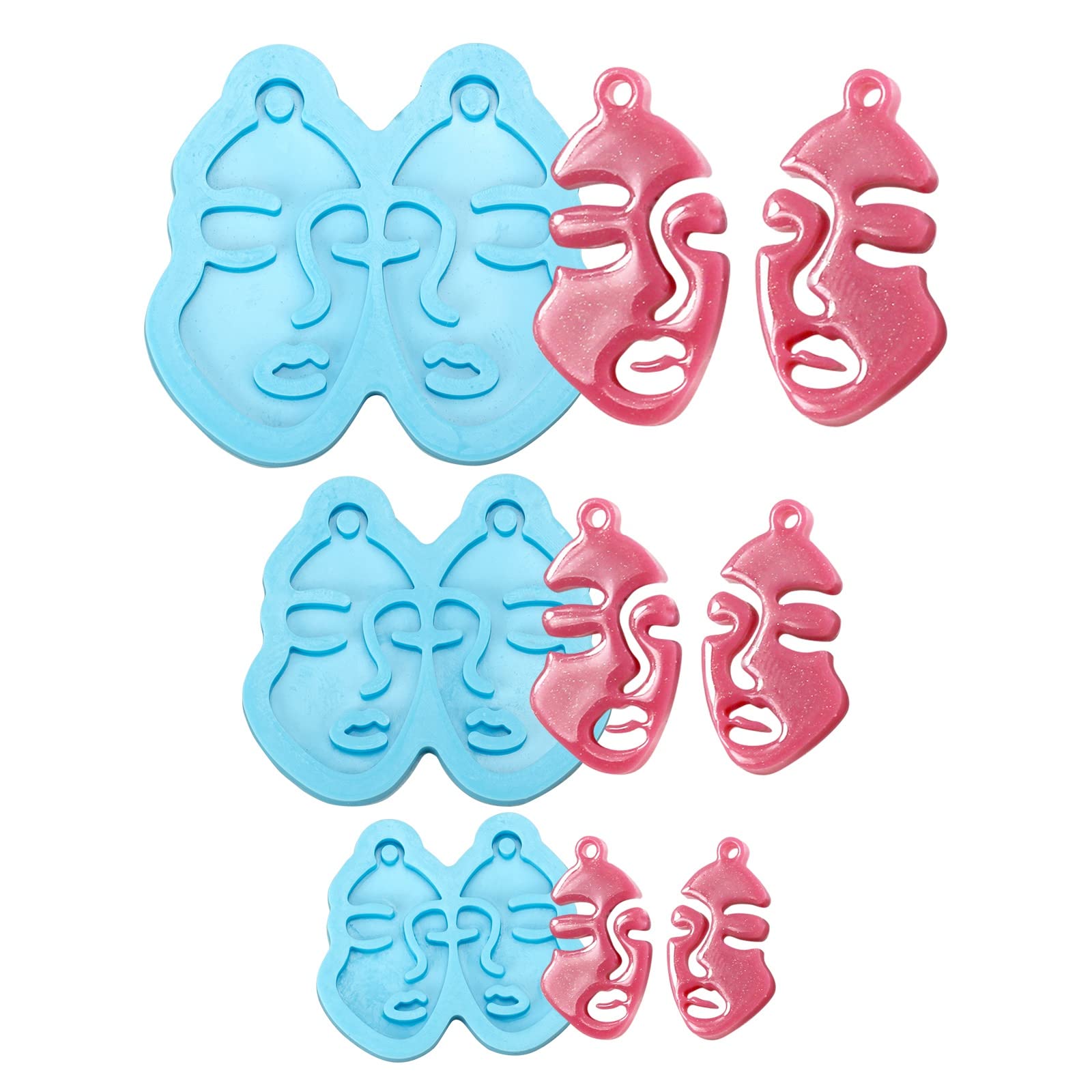 Boutigem 3pcs Jewelry Casting Mold Human Face Shape Resin Silicone Mould for DIY Earring Keychain Jewelry Crafts