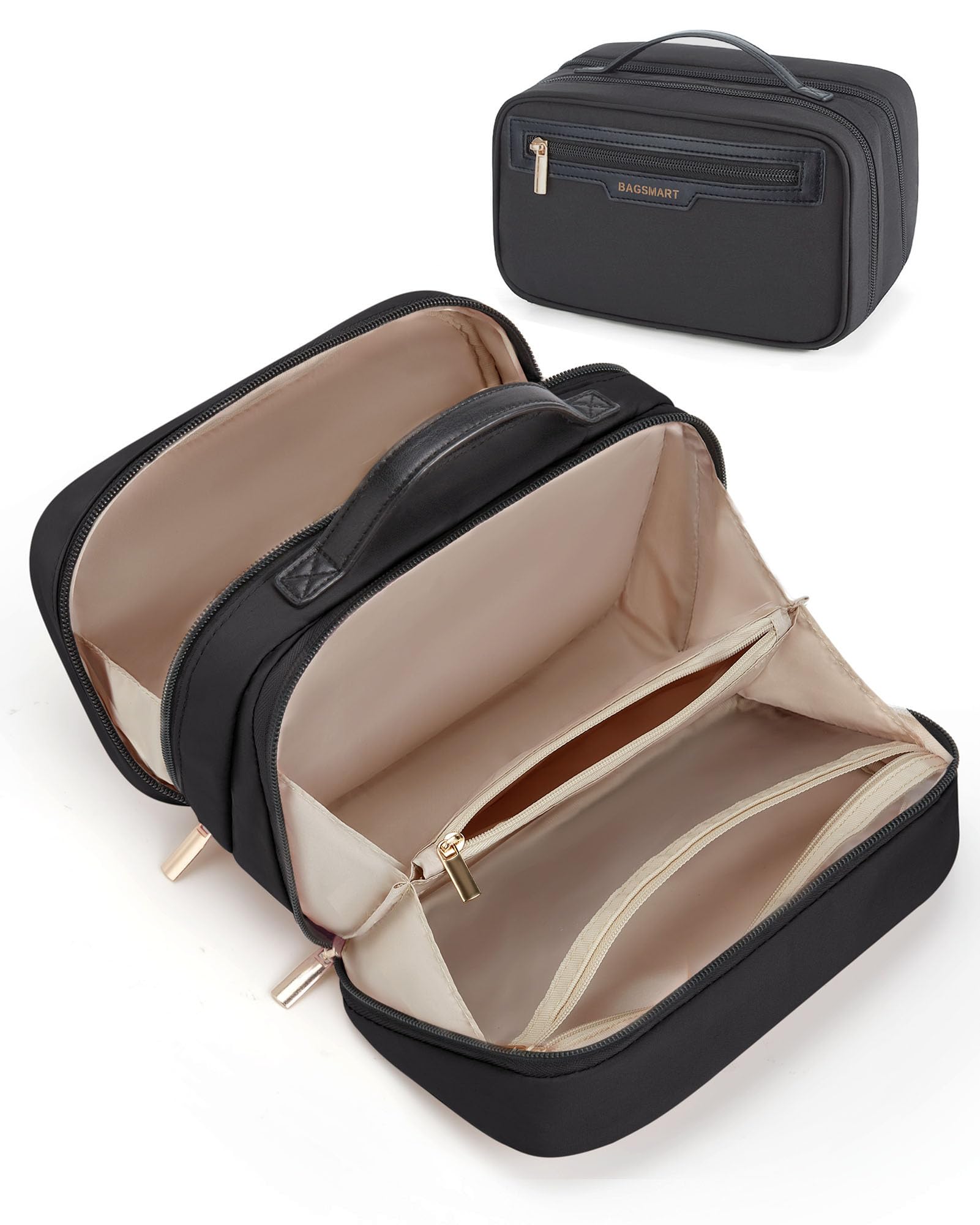 Photo 1 of BAGSMART Travel Makeup Bag, Make Up Bag with Multiple Compartments for Organizer, Durable & Compact Cosmetic Organizer for Women for Travel Accessories (Black