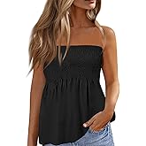 YLDBWDX Womens Tube Tops Summer Strapless Bandeau Tank Casual Loose Tunic Sleeveless Shirts Off the Shoulder Flowy Blouses