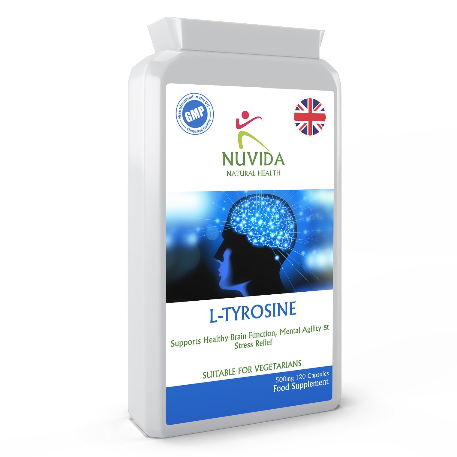 L-Tyrosine 500mg / 120 High Strength Capsules/Daily Free Form Amino Acid Supplement/Vegetarian Friendly