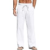Sailwind Men's Casual Linen Pants Beach Summer Loose Fit Elastic Waist Drawstring Pants Lightweight Linen Trousers