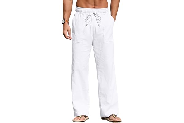 Sailwind Men's Casual Linen Pants Summer Beach Elastic Waist Drawstring Pants Lightweight Linen Trousers