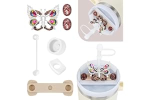 MOVOLIVI Stanley Cup 40 oz H2.0 Accessories Set - Straw Cover, Silicone Base, 2 Spill Stoppers, 3 Bling Decorations, Tumbler Gift for Women & Girls (Butterfly Red)
