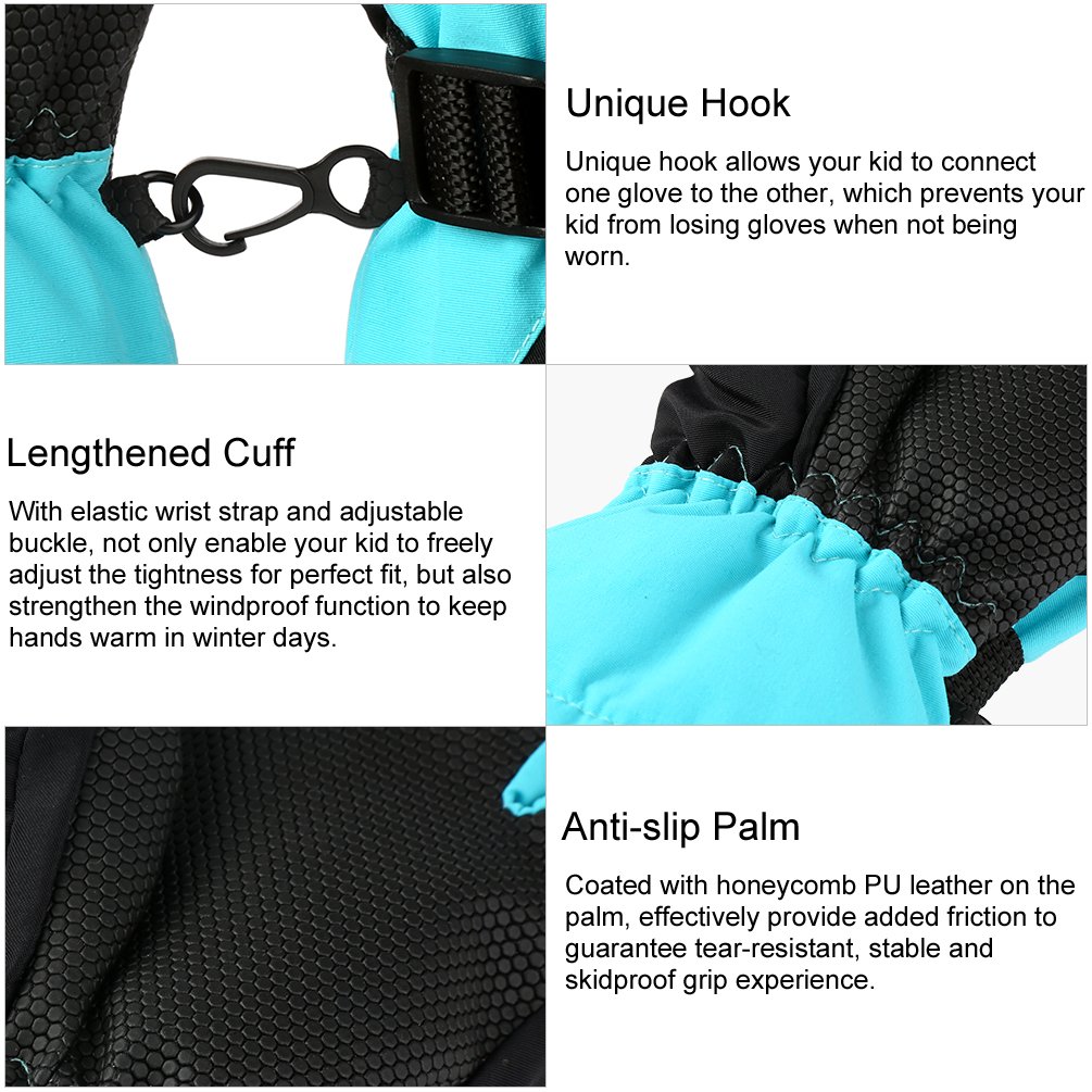 Vbiger Kinder Skihandschuhe Schnee Handschuhe Outdoor Sporthandschuhe with Anti-Rutsch Plam Winddicht Wasserdicht Warme Winter Handschuhe for 6-14 Jahre alt Junge und Mädchen