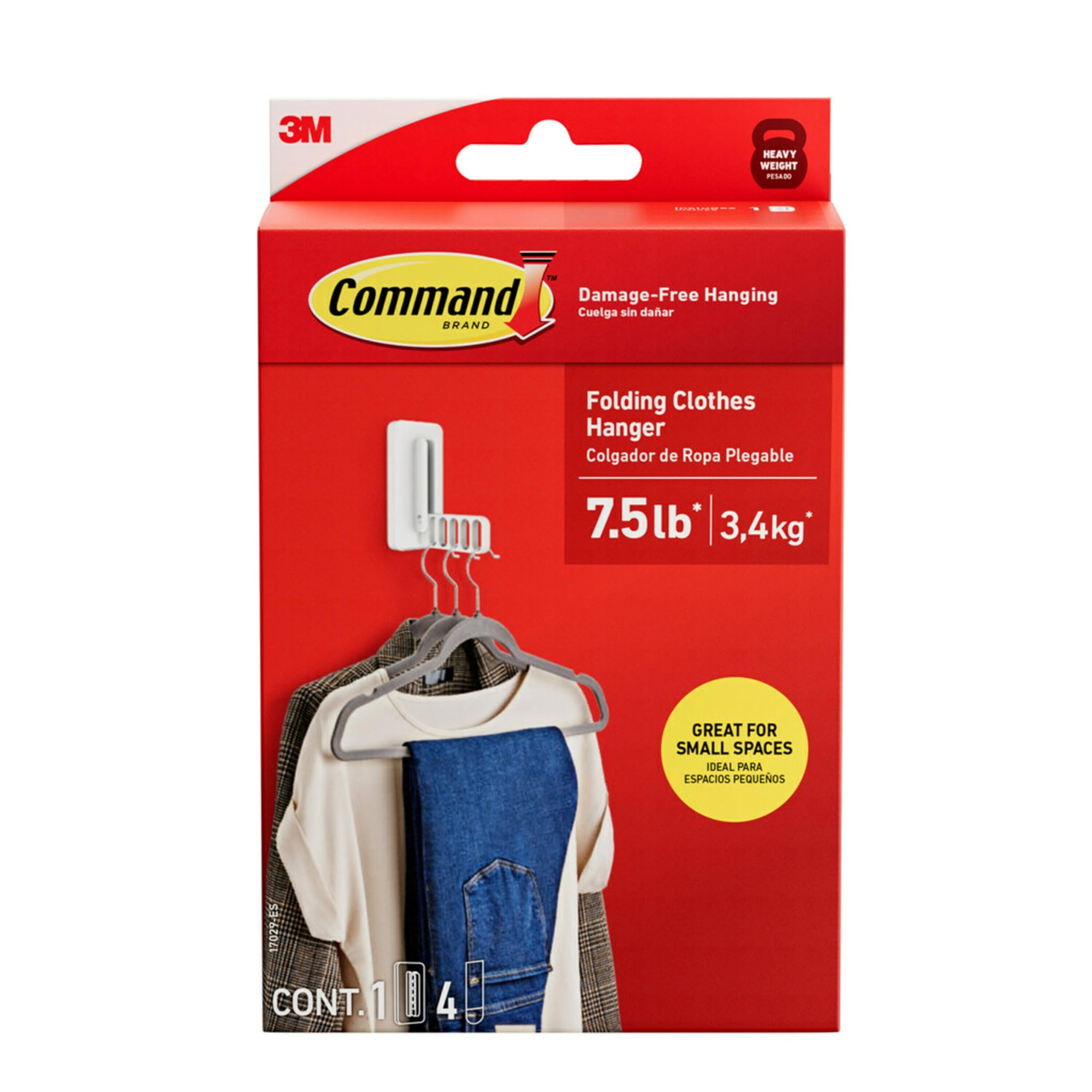 Photo 1 of Command Folding Clothes Hanger, Holds up to 5 Hangers 7.5 lb, 1.5lbs per Rung, 1 Hook with 5 Rungs, 4 Strips, Closet Organizer, Home Organization