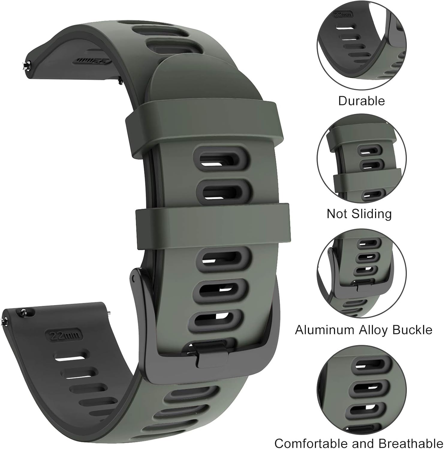 ISABAKE Strap for Garmin Vivoactive 4, Venu 2-22mm Silicone Quick Release Band for Forerunner 255/Forerunner 265 Music/Venu 3 - Image 5
