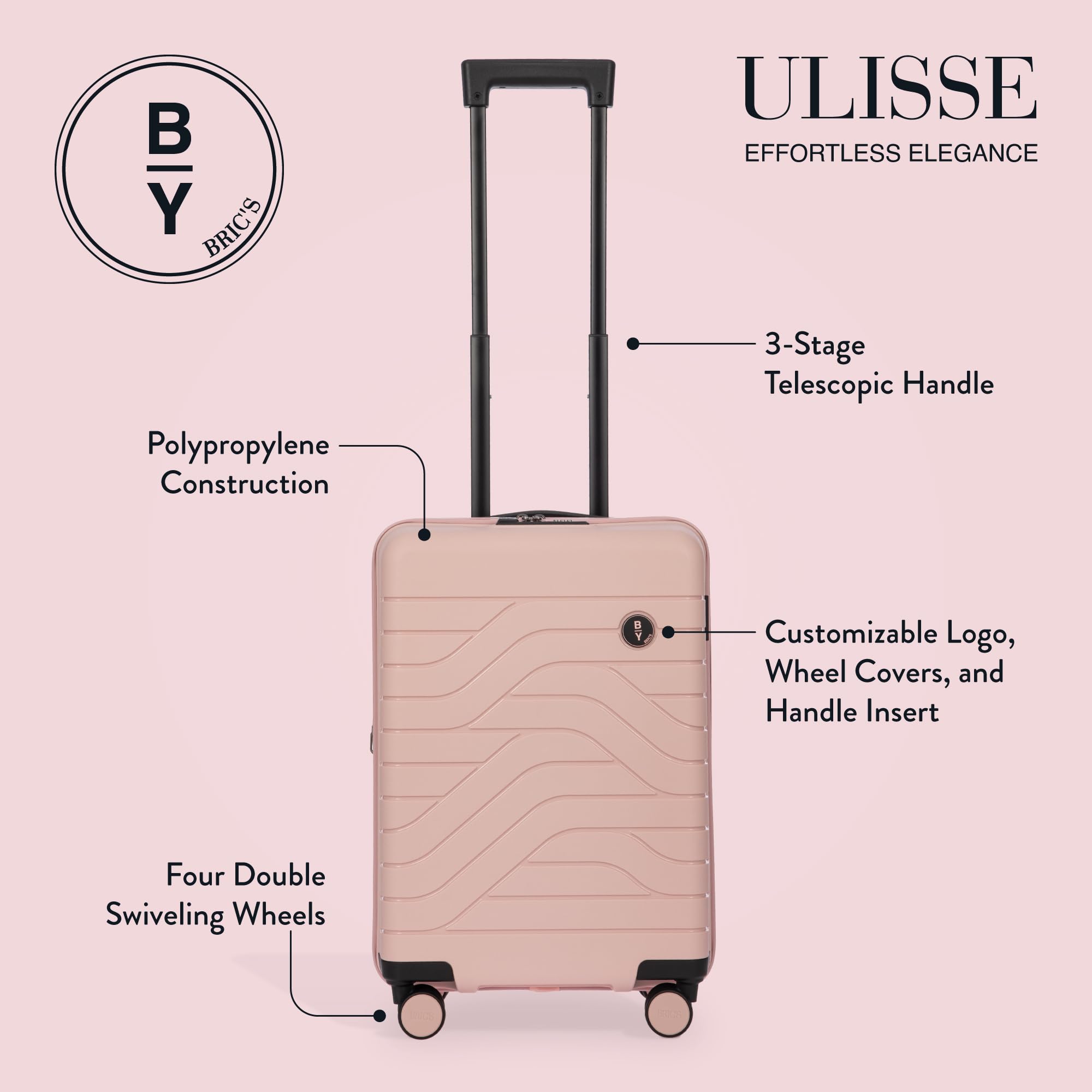 Bric's B|Y Ulisse 21-Inch Spinner - Luxury Carry-On Luggage With Spinner Wheels - Hard Shell Suitcases Made From Durable Polypropylene and Polycarbonate - Pearl Pink