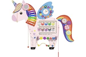 Spacocld Unicorn Activity Wall Busy Board Panels - Sensory Wall Panel for Kids, Montessori Toddler Wall Activity Board, Wall Toys for Toddlers 3, Activity Cube, Perfect for Toddler Playroom, Pink