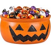 Halloween Candy Bowl Pumpkin Trick or Treat &ndash; 9" Jack o Lantern Dish Decor | Solid Mangowood Candy Serving Dish Halloween Decorations Snack Bowl Home &amp; Party Supplies 9 x 4.5" New1