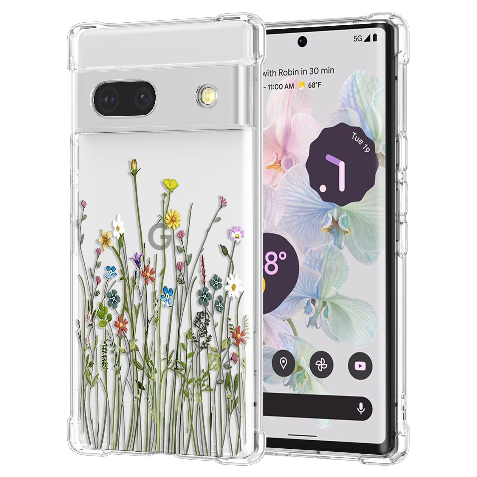 RALEAVO Compatible with Google Pixel 7a Clear Floral Case Girly Soft Slim Bumper Case with Flower Pattern for Pixel 7a-Yellow Flower โ image 1