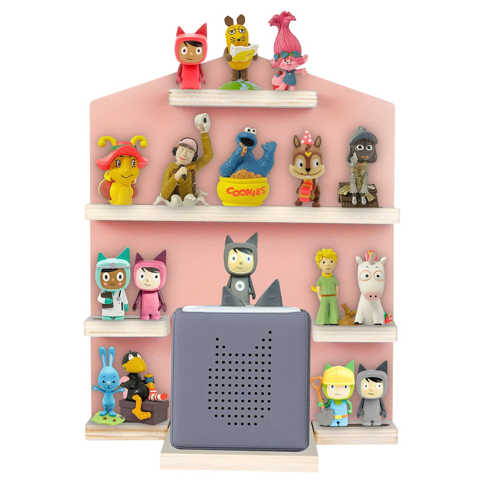 Shudyear Toniebox Shelf with Space for 24 Tonie Figures, Tonie Box Magnetic Wall Shelf for Children to Play and Collect (House, Pink)