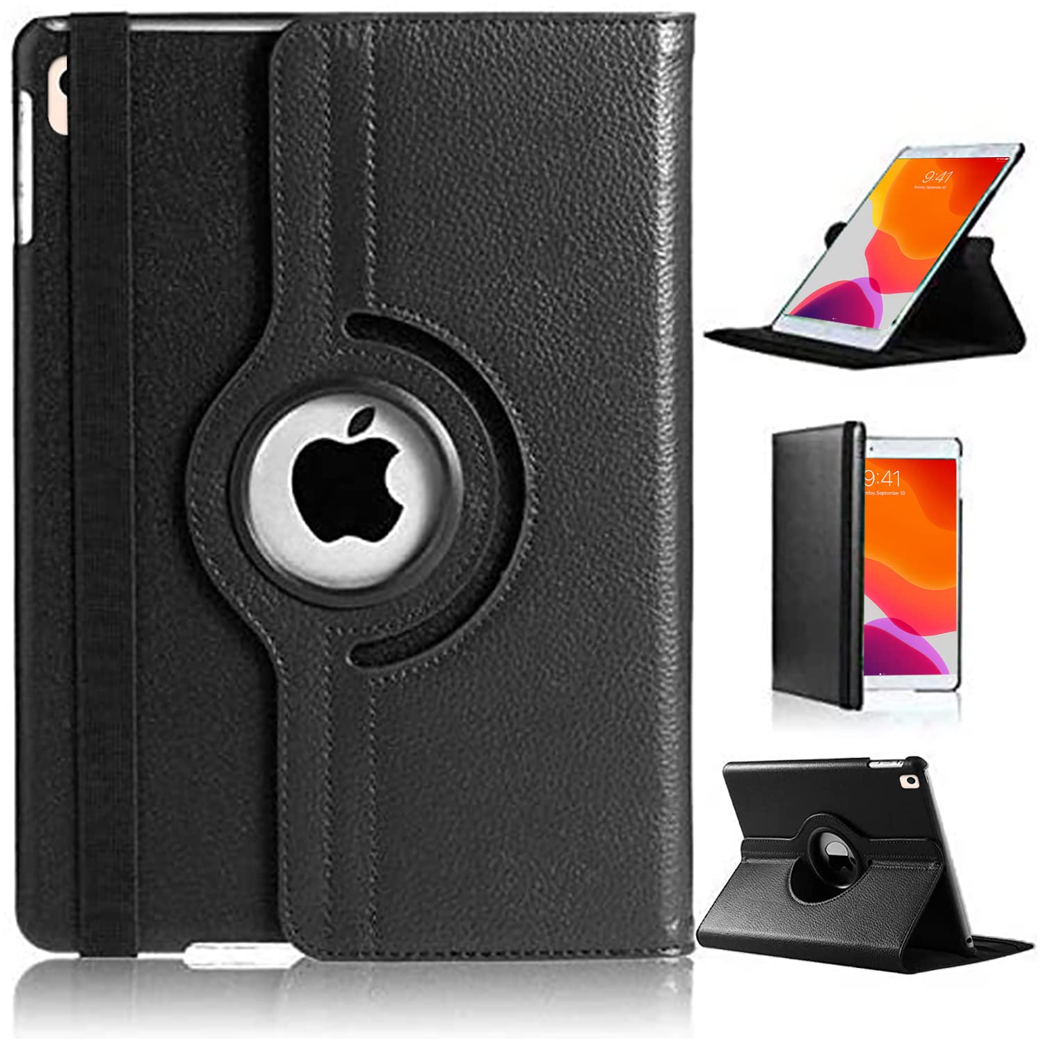 For iPad 10.2 Case 9th 8th 7th Generation (2021/2020/2019) [360 Rotating Stand] [Auto Sleep/Wake] PU Leather Smart Folio Protective Tablet Cover 10.2 inch (BLACK)