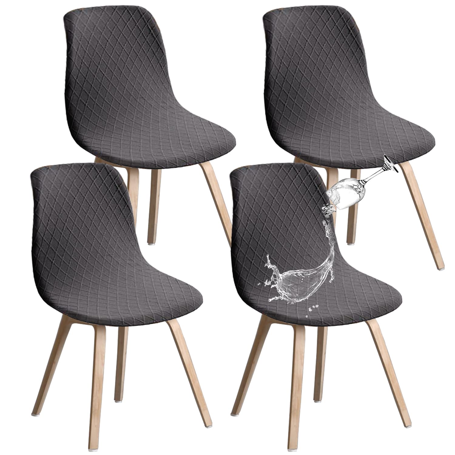 JUNZHE Shell Dining Chair Covers, Stretch Retro Chair Slipcovers Washable Removable Chair protector for Dining Room, Kitchen, Restaurant, Hotel (Grey, Set of 4)