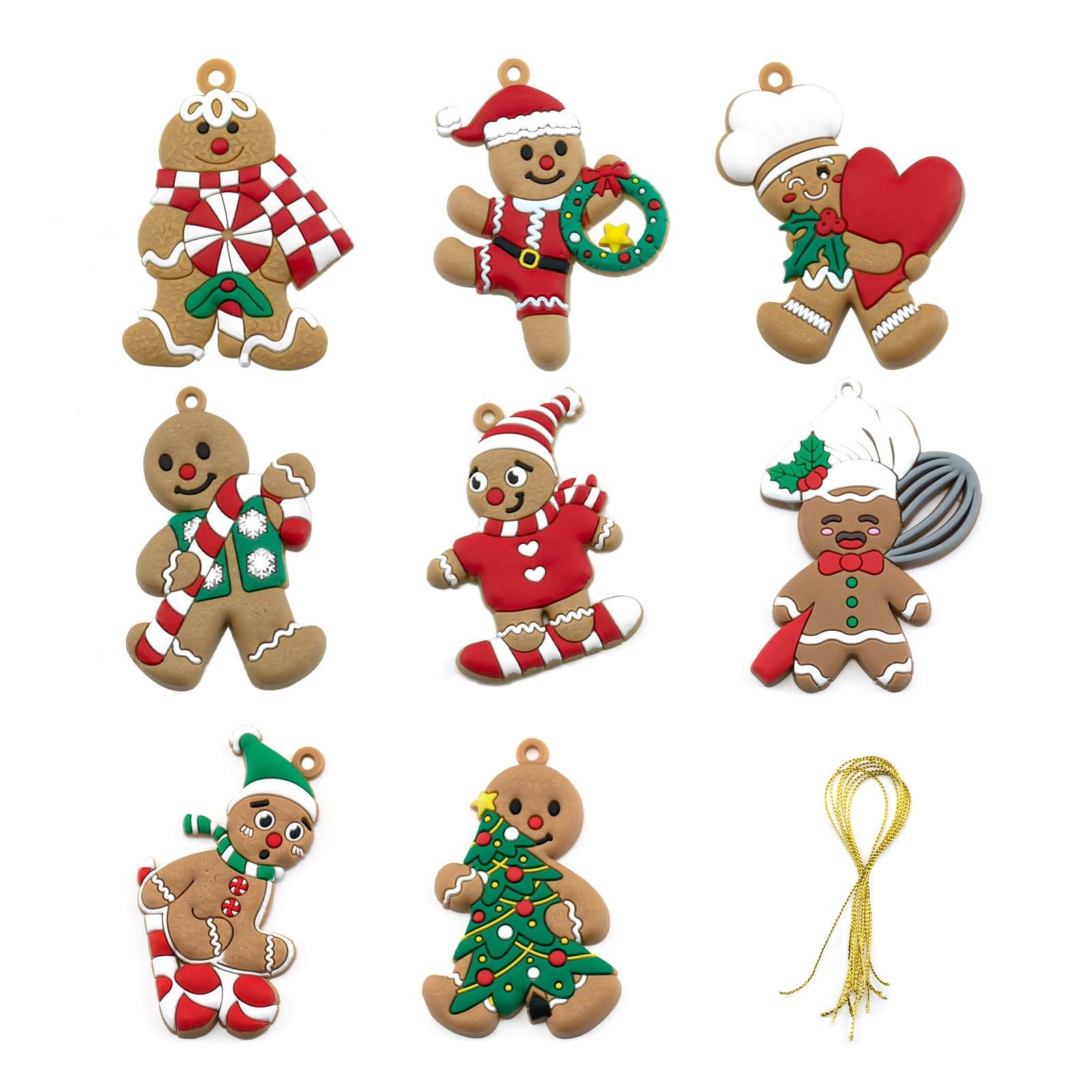 Qiuyan 8 PCS Fun Christmas Gingerbread Man Ornaments for Xmas Tree Decoration, Soft Pliable Gingerbread People with String, Hanging Xmas Gingerbread Decorations for Holiday Party Gift