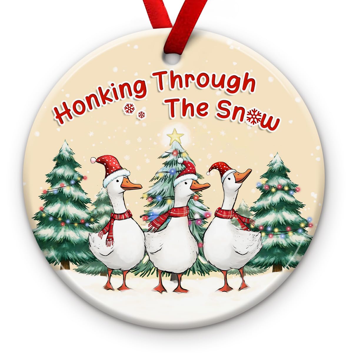 Photo 1 of (pack 5) KILYHOME Duck Christmas Ornament 2025 - "Honking Through Snow Ceramic Ornament, Cute Goose Decoration - Rustic Animal Decor, Duck Xmas Holiday Keepsake, Ideas for Goose Lovers