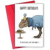 ICOOLYI Funny Birthday Cards Gifts for Him, Her – T-Rex Birthday Card with Caterpillar Cake for Men, Women, Kids