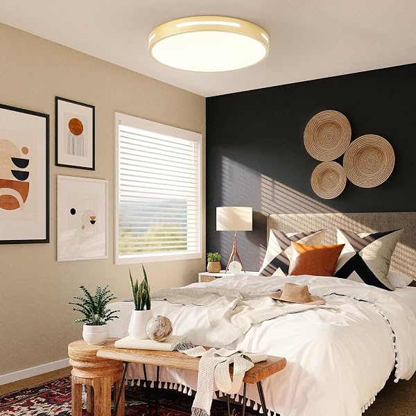 WHEATRONIC GOLD LED CEILING LIGHT FIXTURE FLUSH MOUNT 15 INCH 36W SET OF 2, DIMMABLE KITCHEN LIGHTING FIXTURES LED, MODERN LIGHT FIXTURES CEILING MOUNT FOR BEDROOM, BATHROOM, LIVING ROOM