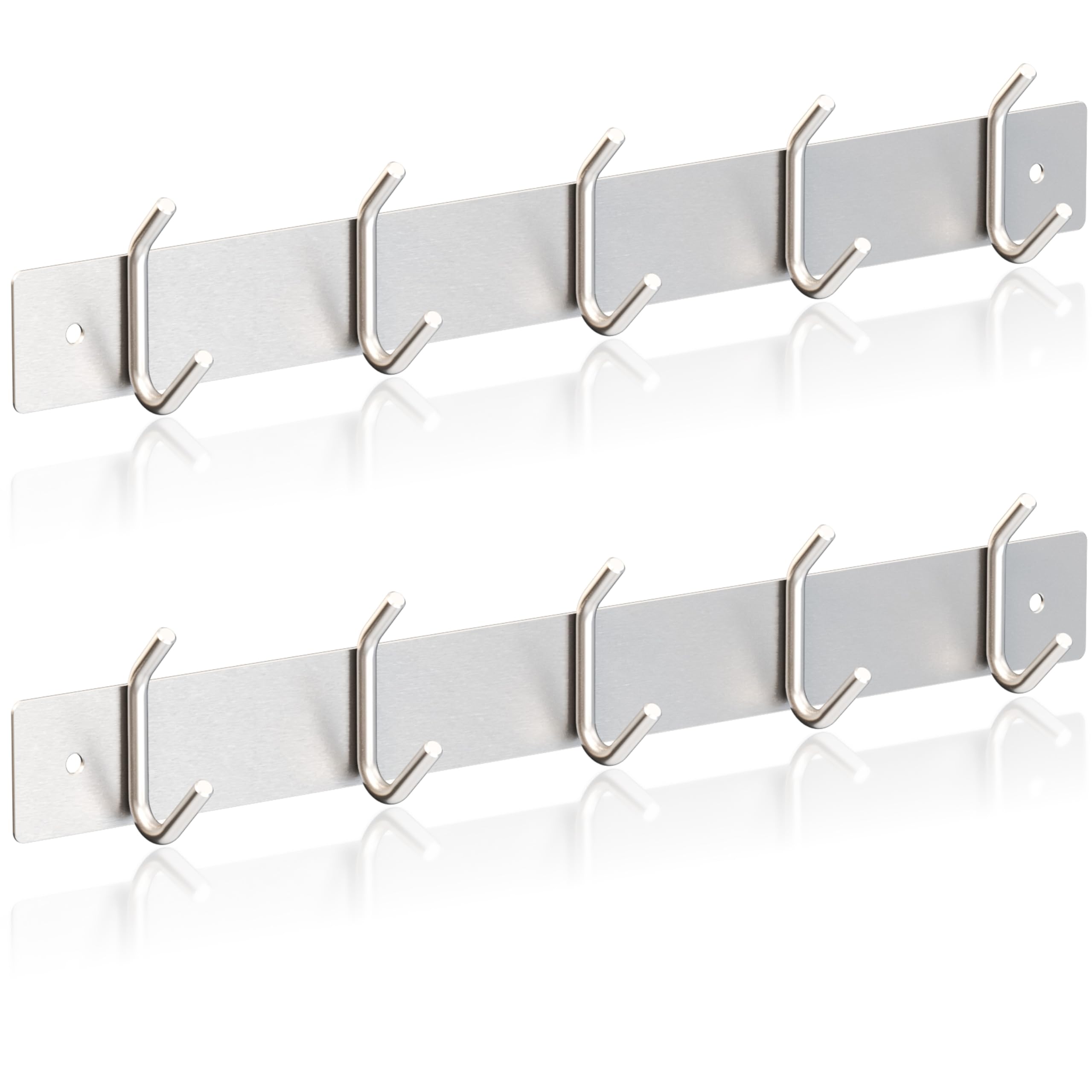 RICOO Heavy Duty Stainless Steel Wall Mounted Coat Hooks, MH028S-5x2, Elegant Hook Rack for Entryway, Kitchen, Bathroom, with 5 Durable Hooks, Silver