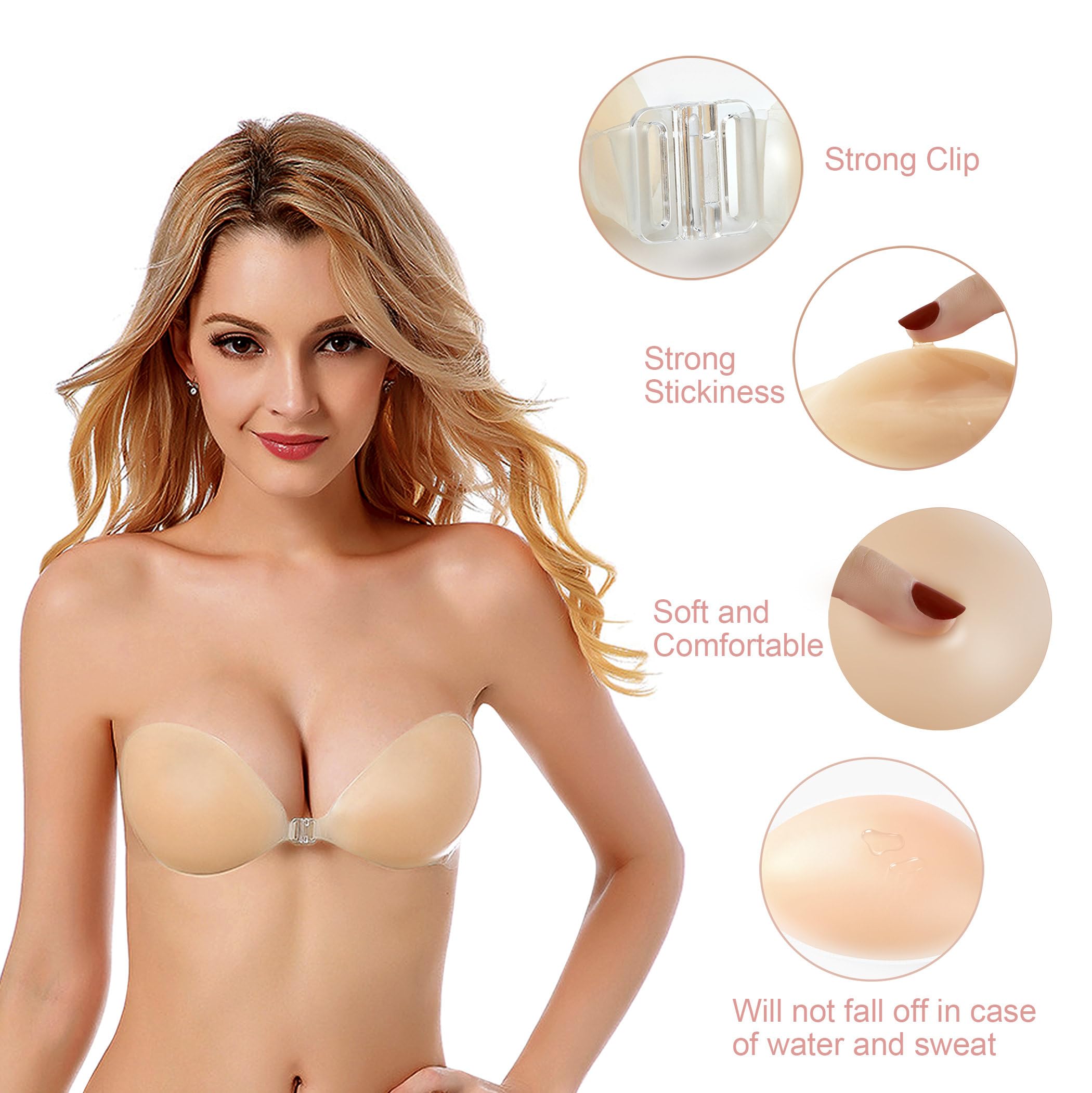 NONIO Adhesive Bra Strapless Sticky Invisible Push up Reusable Silicone The Best Off Backless Viscous for Women