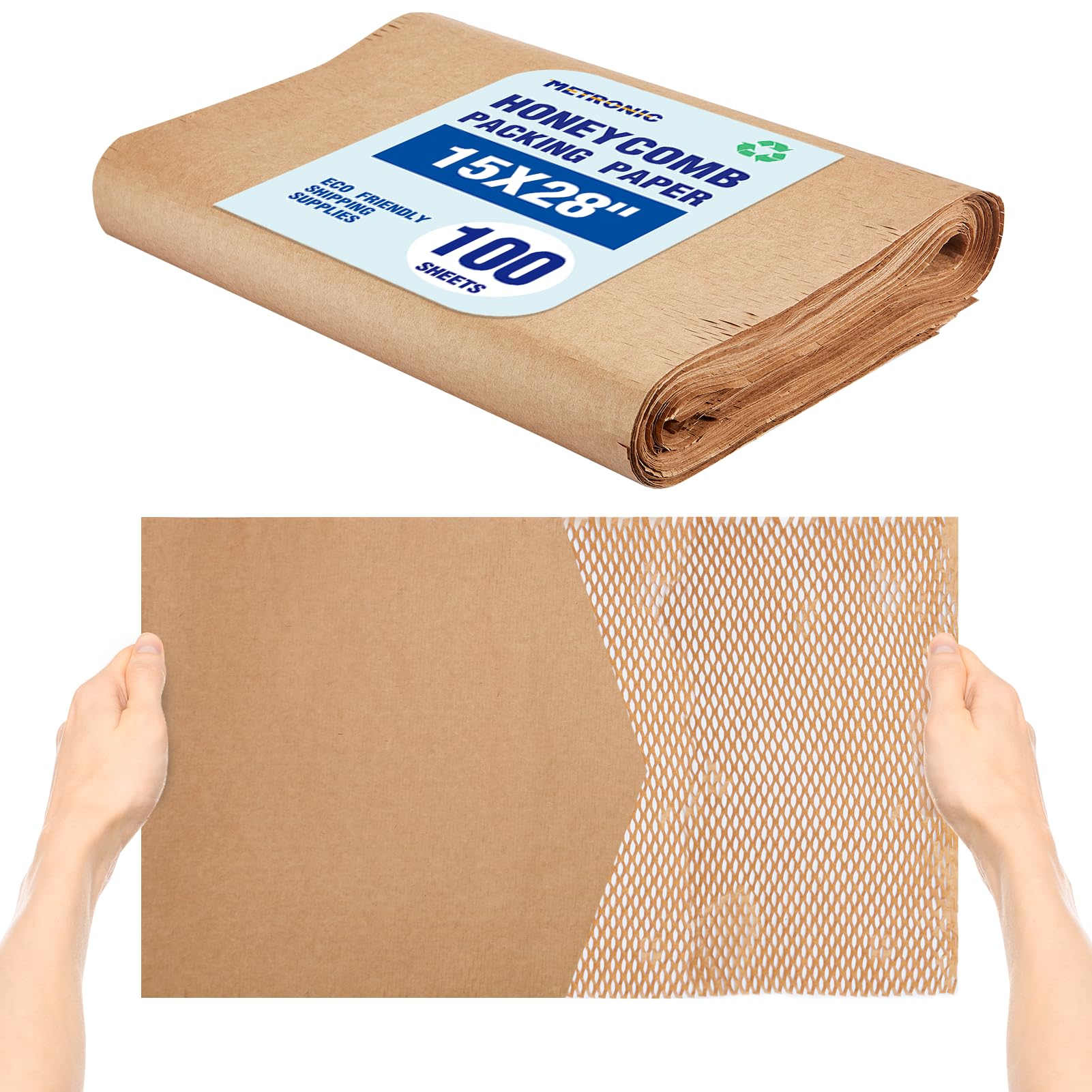 Photo 1 of METRONIC 15" x 28" Honeycomb Packing Paper Sheets for moving 100 Pcs, Wrapping Paper for Bubble Cushioning Wrap and Shipping Packaging, Biodegradable & Fully Recylable, Brown