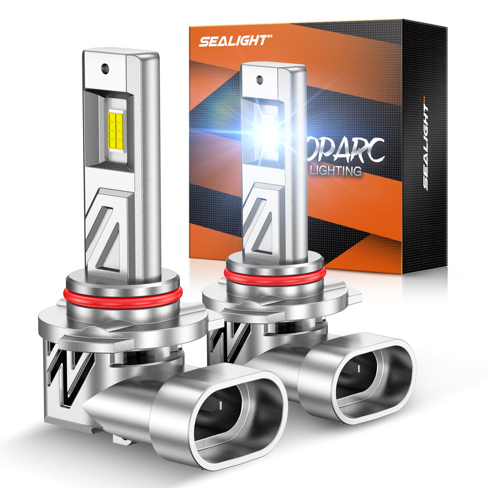 SEALIGHT HB3/9005 Bulb, 800% 44,000LM Super Bright 9005 LED HeadLight Bulbs, 6500K Cool White with Fan, Real 1:1 Stock Size, 3Mins Easy Plug-N-Play, IP68 Waterproof, 2 Pack Image
