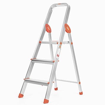 Bathla Advance 3-Step Foldable Aluminium Ladder with Sure-Hinge Technology (Orange)