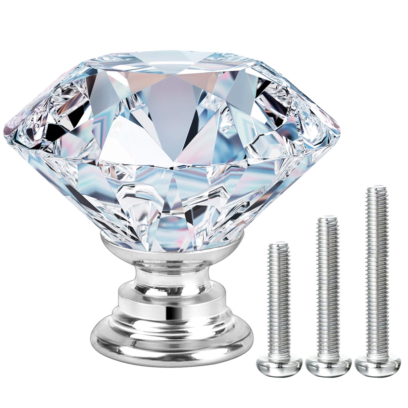 MOSTFUN 15Pack 30mm Crystal Glass Door Cabinet Knobs Diamond Cut Drawer Handles for Cupboards Wardrobes Drawers Home Decoration with 3 Lengths of Screws (Silver)